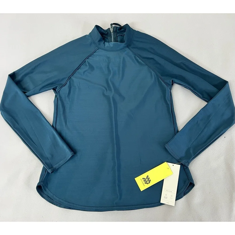 All In‎ Motion Women's Large Green  Mock Neck Long Sleeve Rash guard Surf NWT
